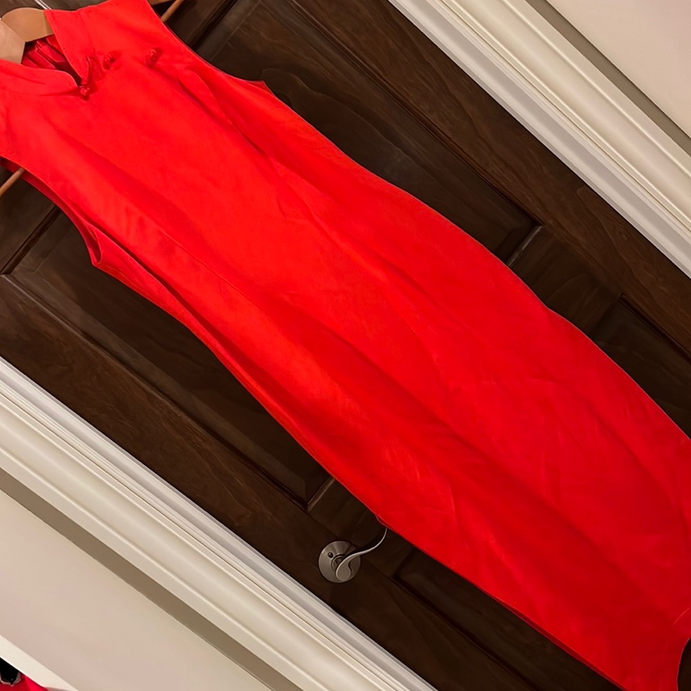 Cache - Asian - Orange linen gown-slit on left and right side